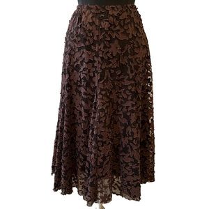 COLDWATER CREEK Brown and Black Abstract Floral Appliqué Skirt SIZE XL
